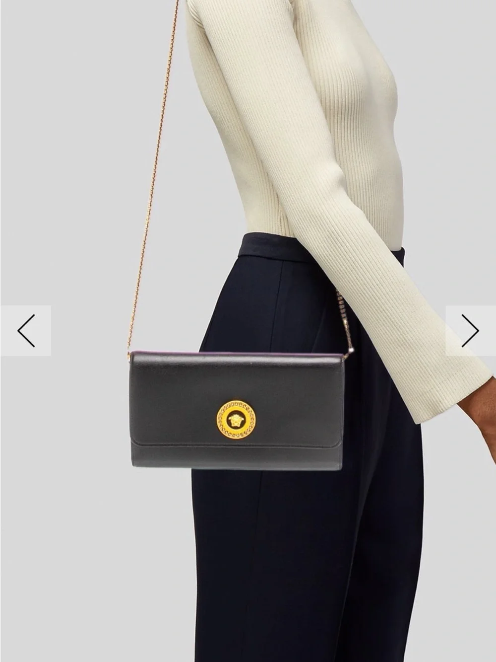 Versace Black Leather Medallion Chain Shoulder Bag